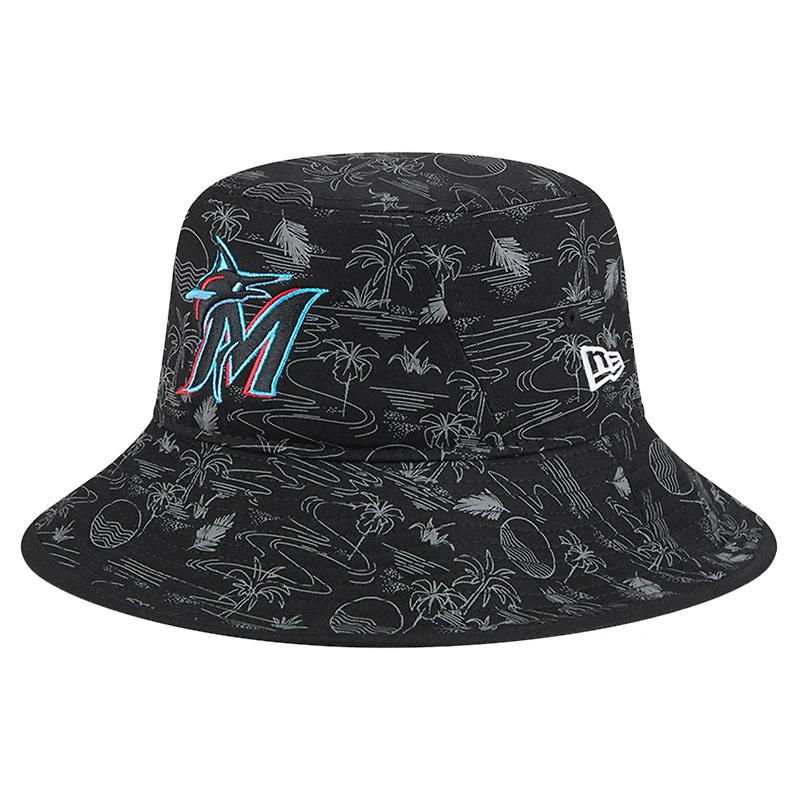 Youth New Era  Black Miami Marlins 2025 Spring Training All Over Print Bucket Hat