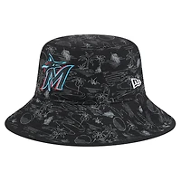 Youth New Era  Black Miami Marlins 2025 Spring Training All Over Print Bucket Hat