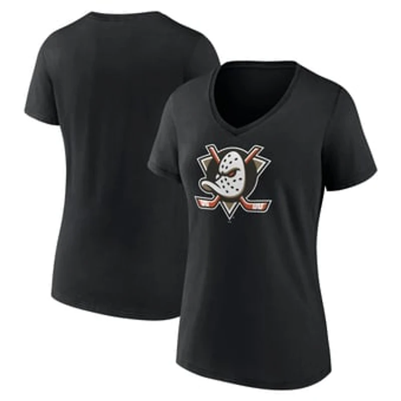 Women's Black Anaheim Ducks Primary Logo V-Neck T-Shirt