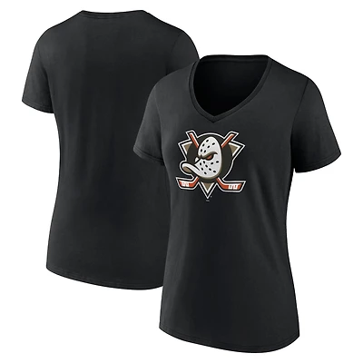 Women's Black Anaheim Ducks Primary Logo V-Neck T-Shirt