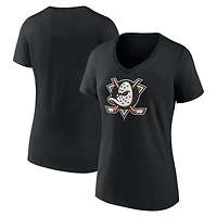 Women's Black Anaheim Ducks  Primary Logo V-Neck T-Shirt