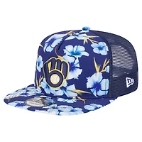 Men's New Era Navy Milwaukee Brewers Adventure Pattern Golfer Trucker Snapback Hat