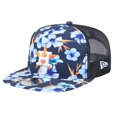 Men's New Era Navy Houston Astros Adventure Pattern Golfer Trucker Snapback Hat