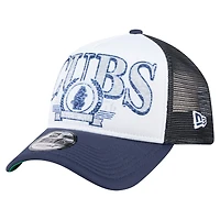 Men's New Era White/Navy Chicago Cubs Distressed 9FORTY A-Frame Adjustable Trucker Hat