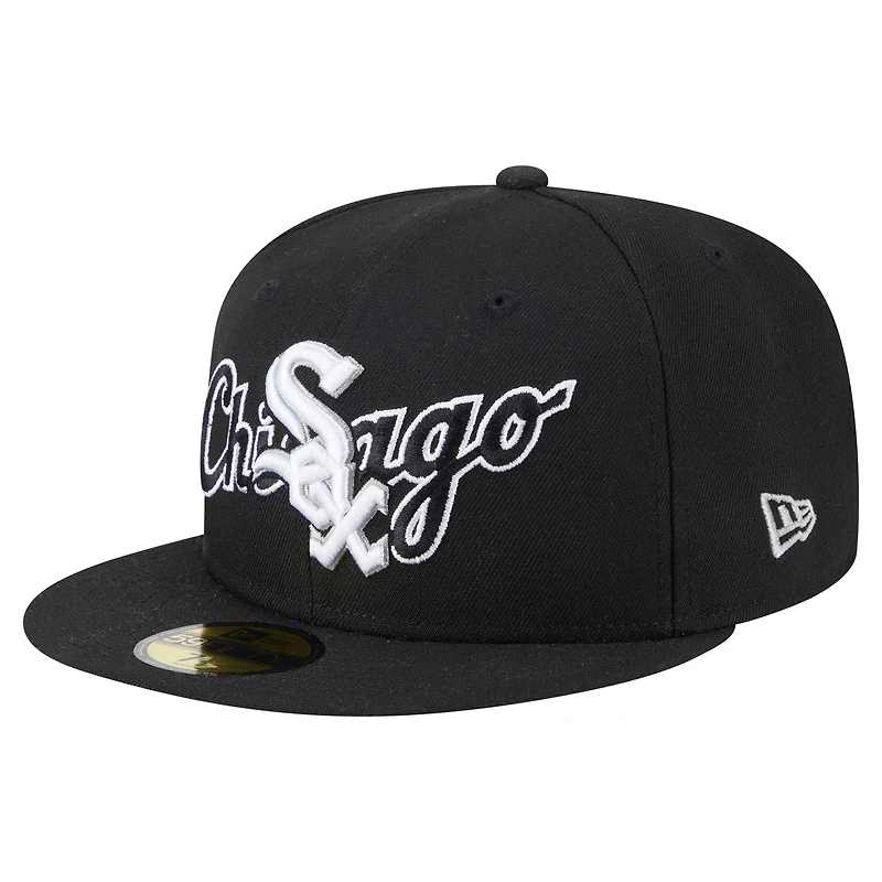 Men's New Era Black Chicago White Sox Overlap 59FIFTY Fitted Hat