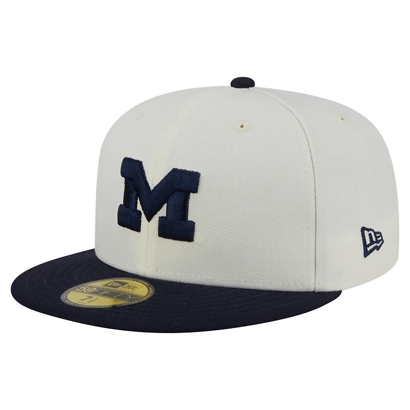 Men's New Era Cream Michigan Wolverines Chrome 59FIFTY Fitted Hat