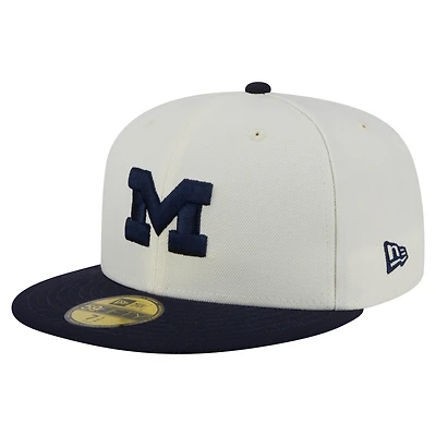 Men's New Era Cream Michigan Wolverines Chrome 59FIFTY Fitted Hat