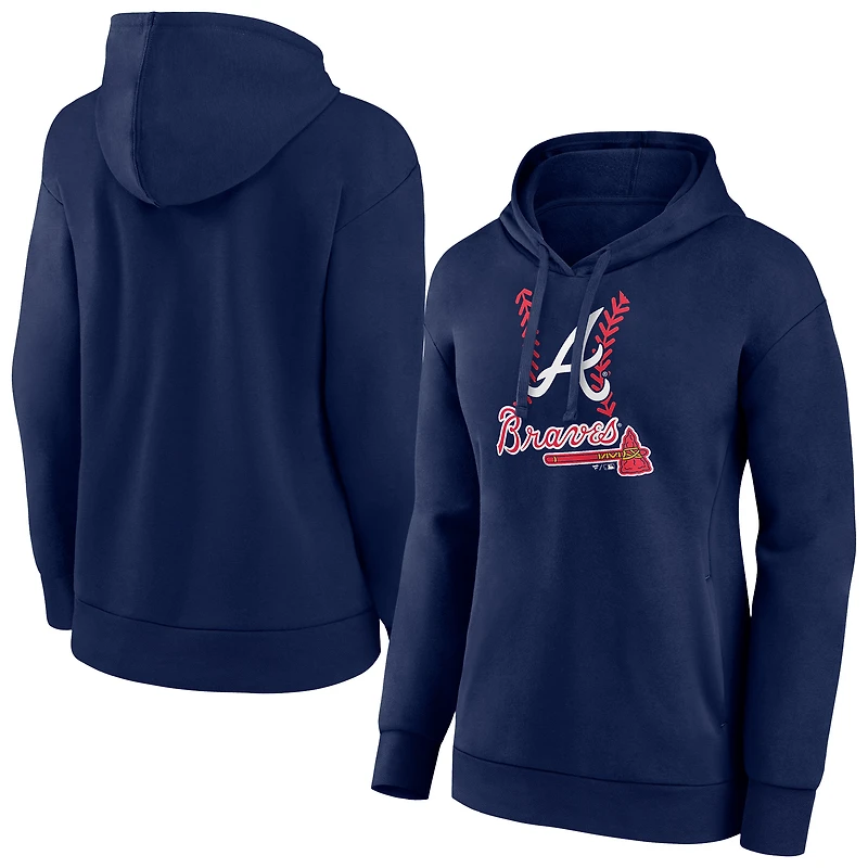 Women's Navy Atlanta Braves Fastball Pullover Hoodie