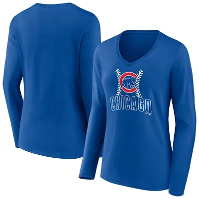Women's Royal Chicago Cubs Fastball Long Sleeve V-Neck T-Shirt