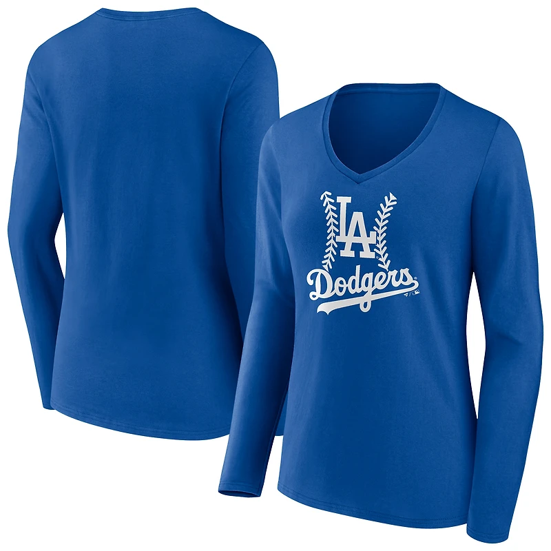 Women's Royal Los Angeles Dodgers Fastball Long Sleeve V-Neck T-Shirt