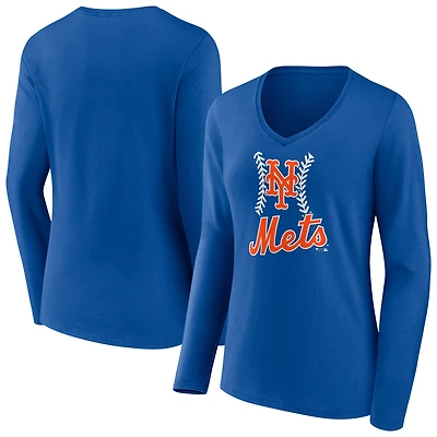 Women's Royal New York Mets Fastball Long Sleeve V-Neck T-Shirt