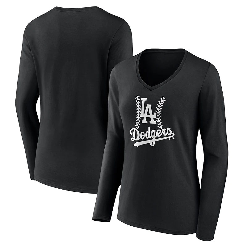 Women's Black Los Angeles Dodgers Fastball Long Sleeve V-Neck T-Shirt