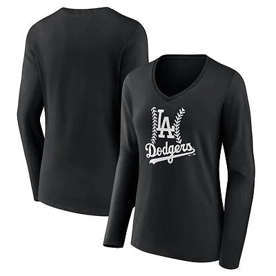 Women's Black Los Angeles Dodgers Fastball Long Sleeve V-Neck T-Shirt