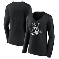 Women's Black Los Angeles Dodgers Fastball Long Sleeve V-Neck T-Shirt