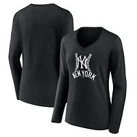 Women's Black New York Yankees Fastball Long Sleeve V-Neck T-Shirt