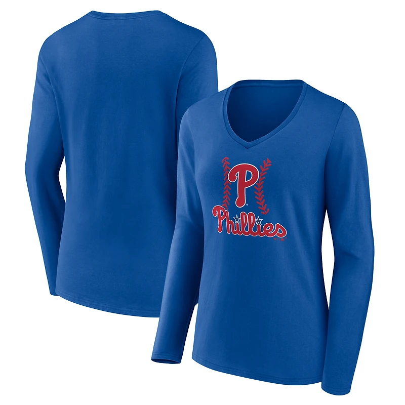 Women's Royal Philadelphia Phillies Fastball Long Sleeve V-Neck T-Shirt