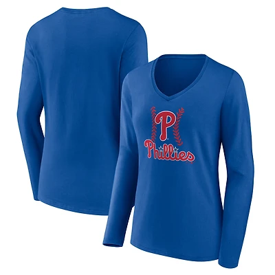 Women's Royal Philadelphia Phillies Fastball Long Sleeve V-Neck T-Shirt
