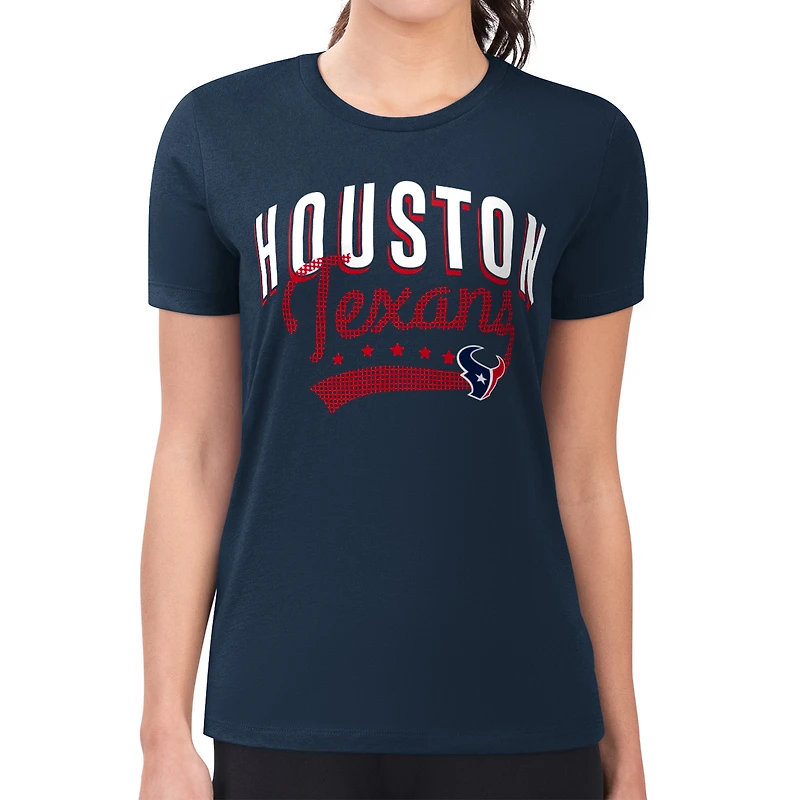 Women's G-III 4Her by Carl Banks Navy Houston Texans Super-Slim Fit Lightweight Filigree Team T-Shirt