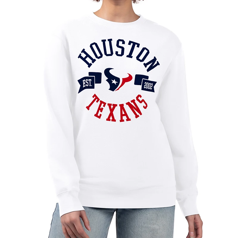 Women's G-III 4Her by Carl Banks White Houston Texans Large Round Team Graphic Fleece Pullover Sweatshirt