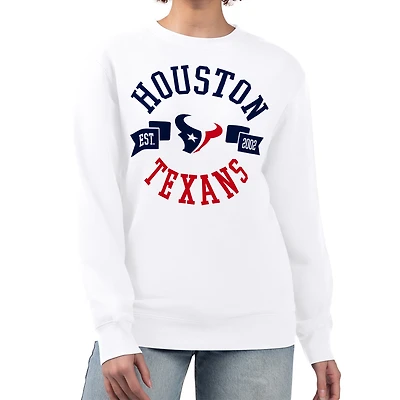 Women's G-III 4Her by Carl Banks White Houston Texans Large Round Team Graphic Fleece Pullover Sweatshirt