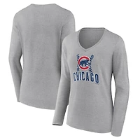 Women's Gray Chicago Cubs Fastball Long Sleeve V-Neck T-Shirt