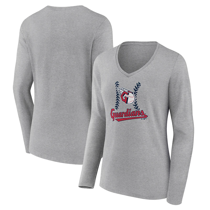 Women's Gray Cleveland Guardians Fastball Long Sleeve V-Neck T-Shirt