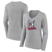 Women's Gray Cleveland Guardians Fastball Long Sleeve V-Neck T-Shirt