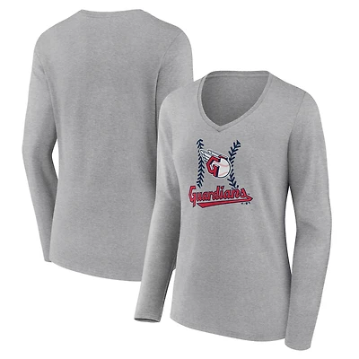 Women's Gray Cleveland Guardians Fastball Long Sleeve V-Neck T-Shirt