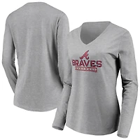 Women's Gray Atlanta Braves Evanston Stencil Long Sleeve V-Neck T-Shirt