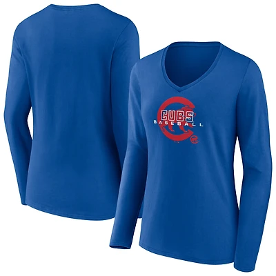 Women's Royal Chicago Cubs Stellar Long Sleeve V-Neck T-Shirt