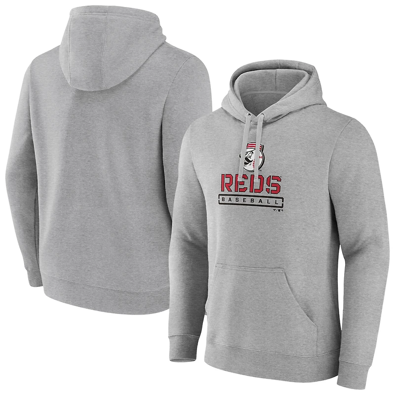 Men's Gray Cincinnati Reds Evanston Stencil Pullover Hoodie