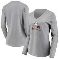 Women's Gray Cincinnati Reds Evanston Stencil Long Sleeve V-Neck T-Shirt
