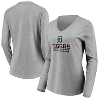 Women's Gray Detroit Tigers Evanston Stencil Long Sleeve V-Neck T-Shirt