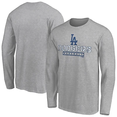 Men's Gray Los Angeles Dodgers Evanston Stencil Long Sleeve T-Shirt