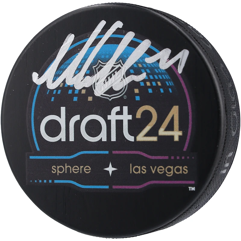 Macklin Celebrini San Jose Sharks Autographed 2024 NHL Draft Logo Hockey Puck