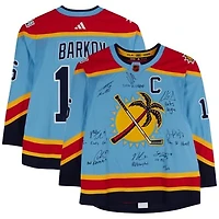 Florida Panthers 2024 Stanley Cup Champions Autographed 2022-23 Reverse Retro Light Blue adidas Authentic Jersey with Multiple Signatures and Inscriptions - Limited Edition #24/24