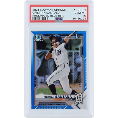 Cristian Santana Detroit Tigers 2021 Bowman Chrome Blue Refractor #BCP-186 #71/150 PSA Authenticated 10 Card