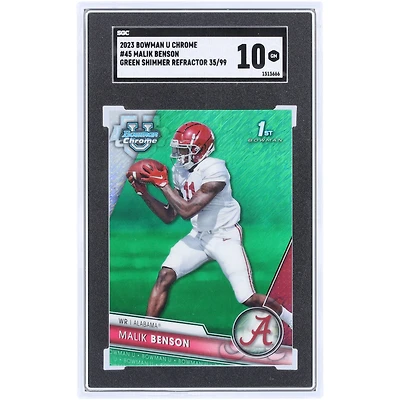Malik Benson Alabama Crimson Tide 2023 Bowman Chrome U Green Shimmer Refractor #45 #35/99 SGC Authenticated 10 Card
