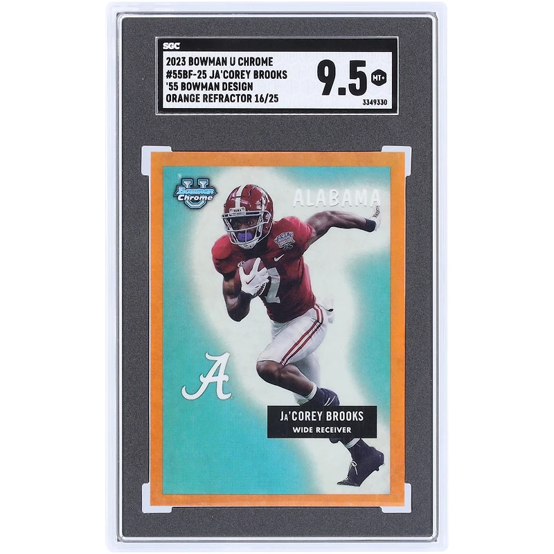 Ja'Corey Brooks Alabama Crimson Tide 2023 Bowman Chrome U Orange Refractor #55BF-25 #16/25 SGC Authenticated 9.5 Card