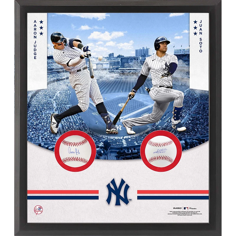 Aaron Judge & Juan Soto New York Yankees Autographed Framed Two Baseballs with Shadowbox Collage