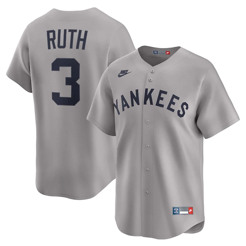Men's Nike Babe Ruth Gray New York Yankees Throwback Cooperstown Collection Limited Jersey