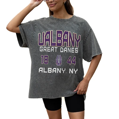 Women's Gameday Couture Grey UAlbany Great Danes Oversized Snow Wash T-Shirt