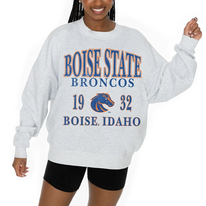 Women's Gameday Couture Ash Boise State Broncos Premium Fleece Pullover Sweatshirt