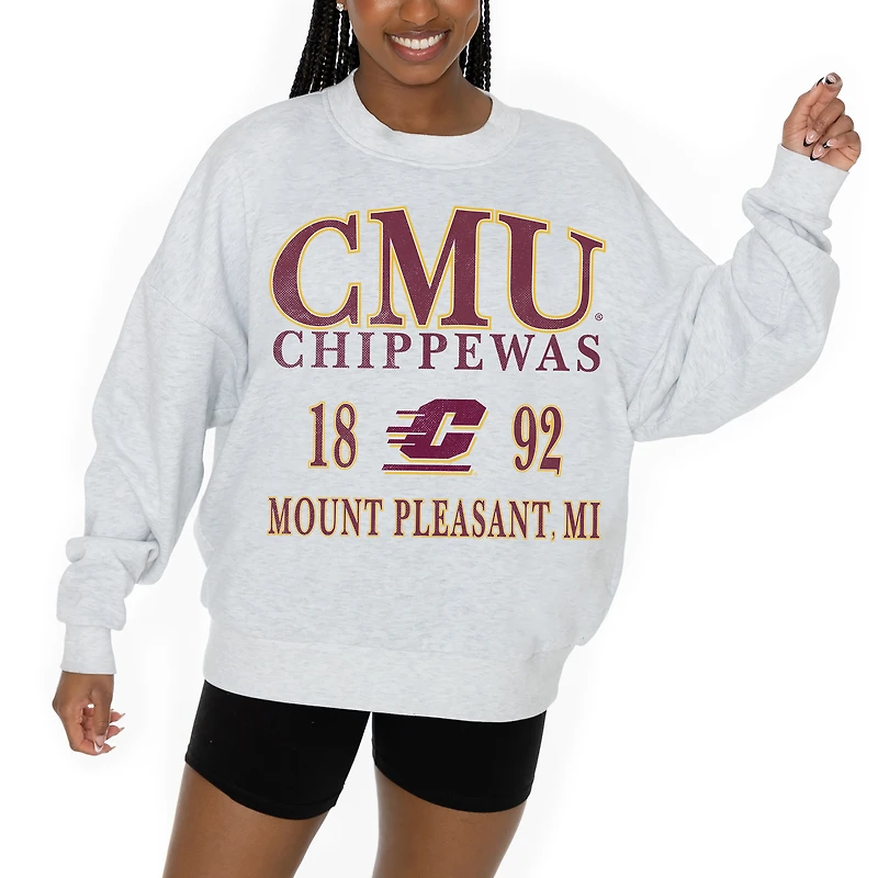 Women's Gameday Couture Ash Central Michigan Chippewas Premium Fleece Pullover Sweatshirt