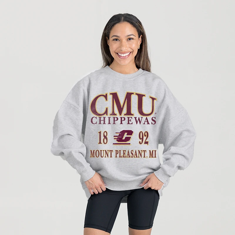 Women's Gameday Couture Ash Central Michigan Chippewas Premium Fleece Pullover Sweatshirt