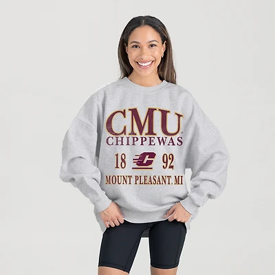 Women's Gameday Couture Ash Central Michigan Chippewas Premium Fleece Pullover Sweatshirt