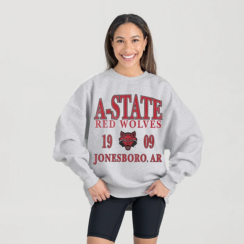 Women's Gameday Couture Ash Arkansas State Red Wolves Premium Fleece Pullover Sweatshirt