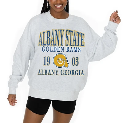 Women's Gameday Couture Ash Albany State Golden Rams Premium Fleece Pullover Sweatshirt