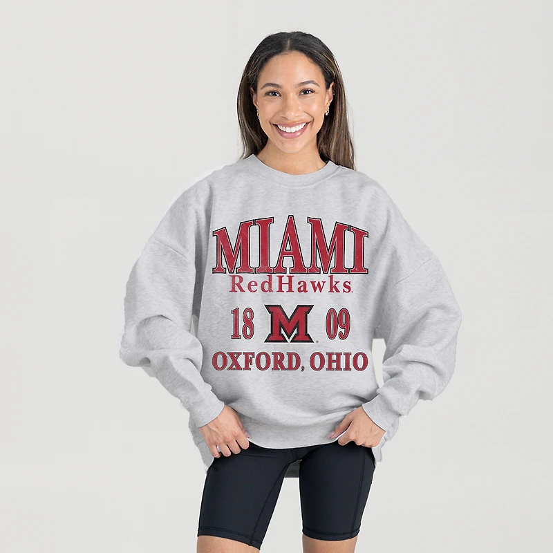 Women's Gameday Couture Ash Miami University RedHawks Premium Fleece Pullover Sweatshirt