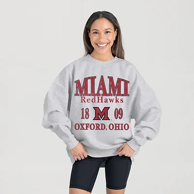 Women's Gameday Couture Ash Miami University RedHawks Premium Fleece Pullover Sweatshirt